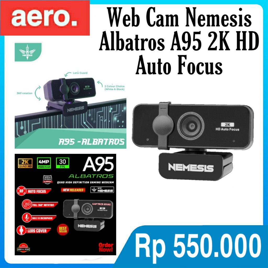 NYK Nemesis Albatros A95 Quad High Definition Gaming Webcam 2K HD Auto Focus Original
