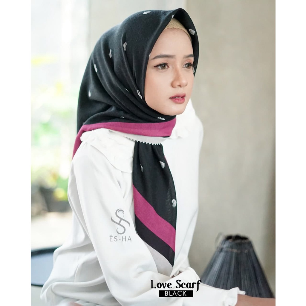COD PROMO DENAY KW HIJAB SEGIEMPAT VOAL MOTIF / JILBAB DEENAY KW MOTIF TERMURAH-LOVE BLACK