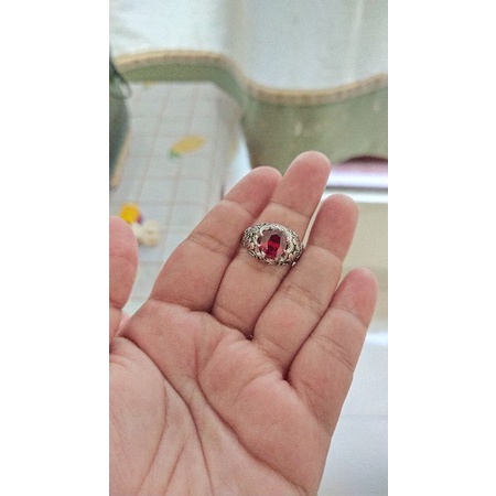 cincin ring perak bali 925 ukir karang jahe red garnet silver pria cowok custom