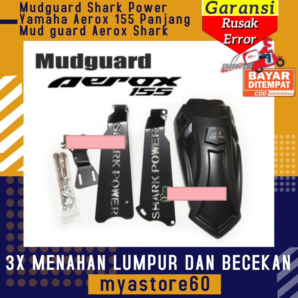 Cover Tutup Mudguard Shark Power Yamaha Aerox 155 Panjang Mud Guard Ban Belakang Yamaha Aerox Shark