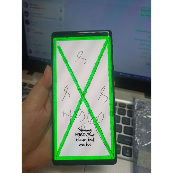 Lcd Minus Module Samsung Note 9 SM-N960 +Frame Blue (Tompel Kecil Manis Kiri Atas)