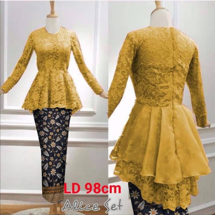 Kebaya Modern Hijab Remaja Style Modis Cantik Brokat Aurora Two Tone Terbaru Pink Mint Silver Biru