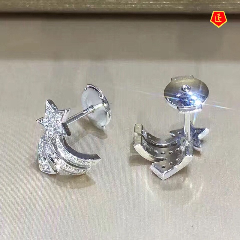 [Ready Stock]Fashion Temperament 18K Gold Moissanite Star Stud Earrings