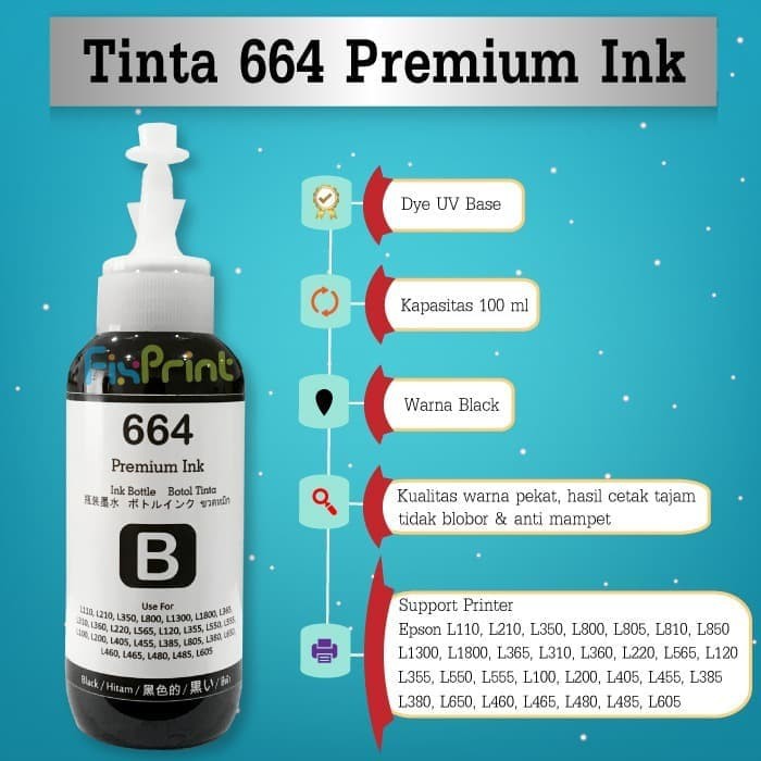 Tinta Refill Epson 664 Black 100ml Epson L110, L210, L350