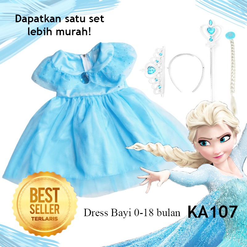 Gaun Dress Baju Elsa Frozen Bayi Anak 2-12 tahun Ulang Tahun Pesta Disney Princess GRATIS PITA untuk BABY KA107