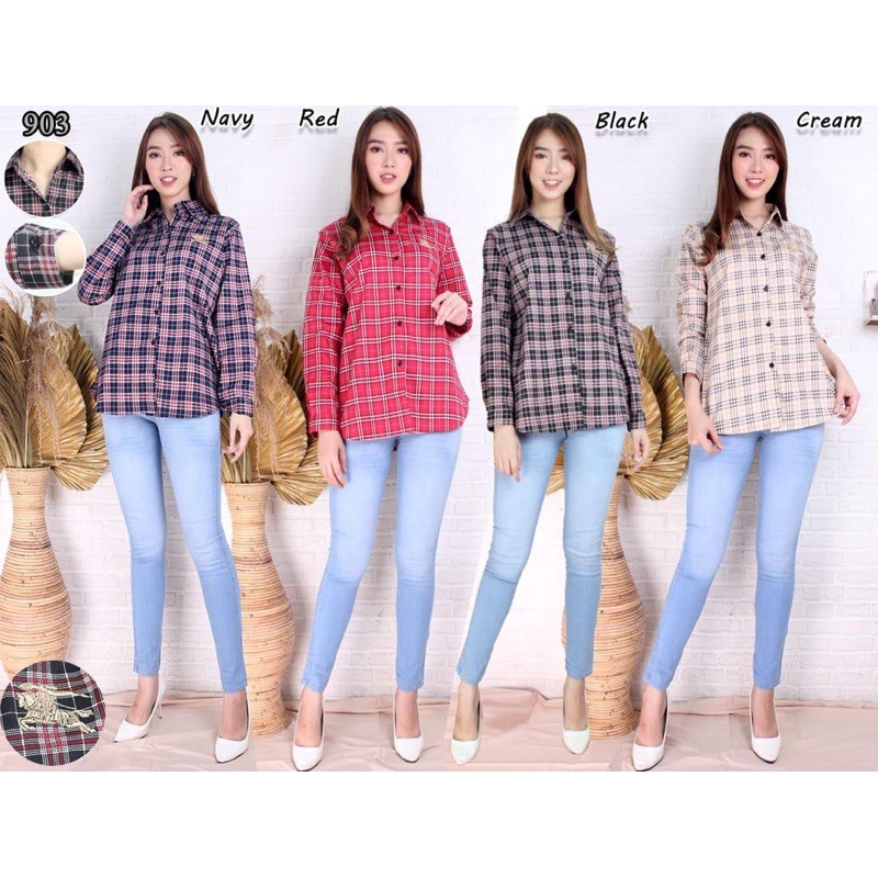 VOUZY || Kemeja Kotak Kotak Wanita / Kemeja Basic Wanita / Kemeja Kotak kotak / kemeja kantor wanita