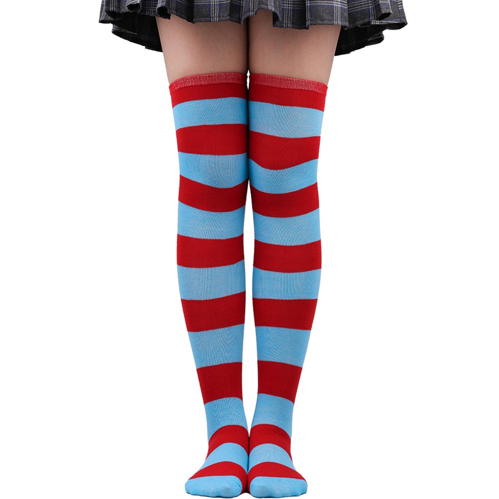 Kaos Kaki Wanita Over Knee Socks Kaos Kaki Sepaha Motif Belang-Belang Kaos Kaki Panjang