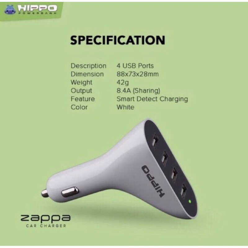 Hippo Car Charger/ Charger Mobil Zappa 4 Simple Pack
