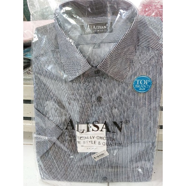 Kemeja Alisan Motif Garis Putih Coklat Krem 14,5