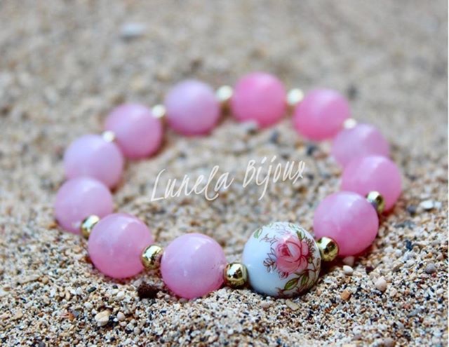 ROSE TENSHA - Gelang batu alam ROSE QUARTZ with Rose Tensha Beads and spacer