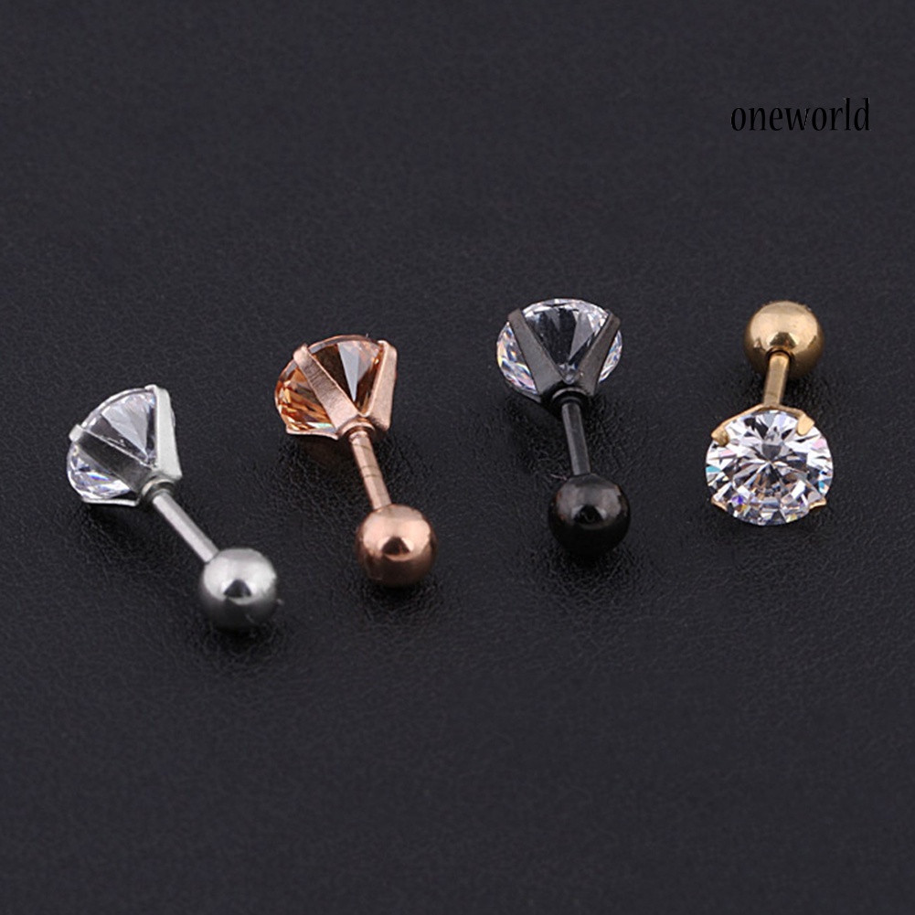 OW@ 1Pc Unisex Cubic Zirconia Inlaid Titanium Steel Stud Earring Cartilage Jewelry