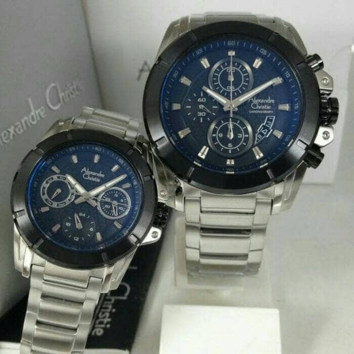 ALEXANDRE CHRISTIE WATCH AC 6226 COUPLE SILVER BLACK ORIGINAL