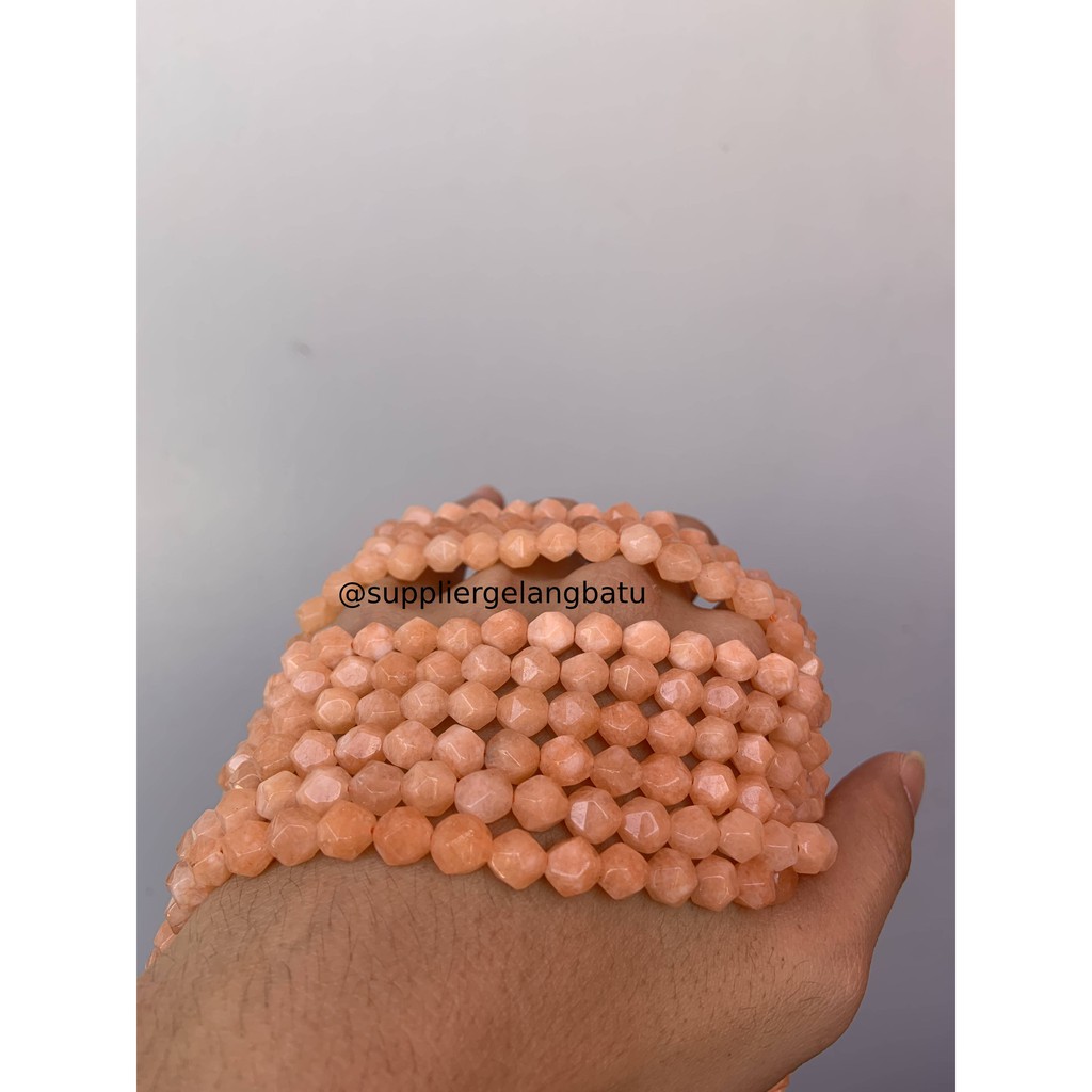 batu faceted hexagon Stone 8mm orange jeruk bahan oren gelang kalung