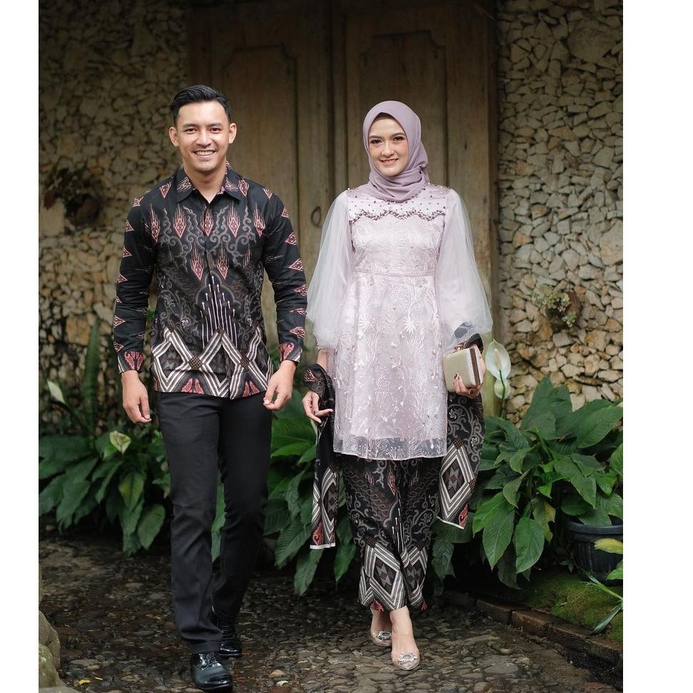 BAG.26Au22ˢ– Batik Couple Kebaya Tunik Modern Untuk Acara Tunangan Lamaran Wisuda Kondangan Kebaya M