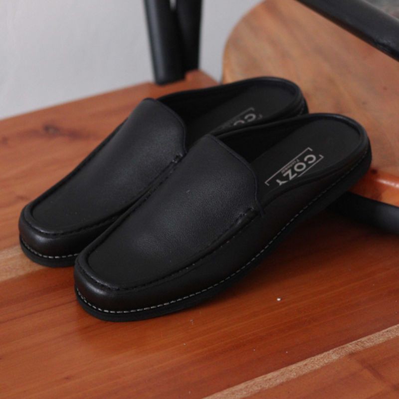 Sandal Sepatu Pria Slide Bustong Kulit Faux Kasual Casual Kondangan