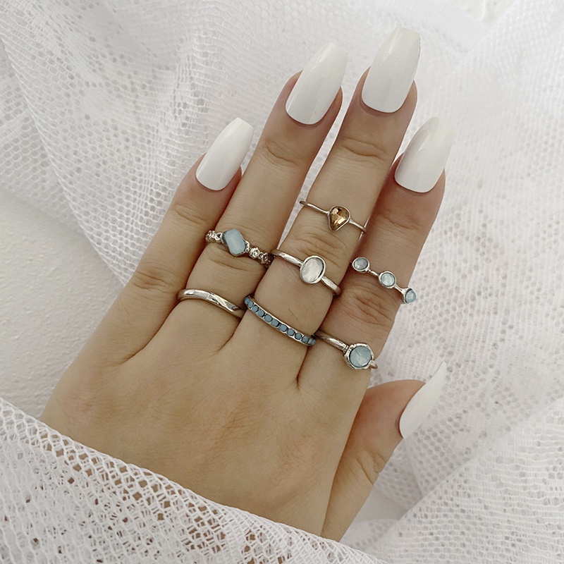 7pcs / Set Cincin Berlian Imitasi Bentuk Tetesan Air Untuk Aksesoris Perhiasan