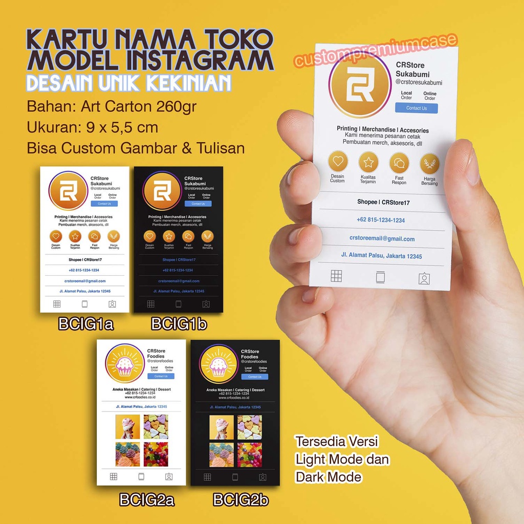 

Kartu Nama / Business Card 1 SISI - Model Desain Instagram Kekinian - 1 Box isi 100pcs