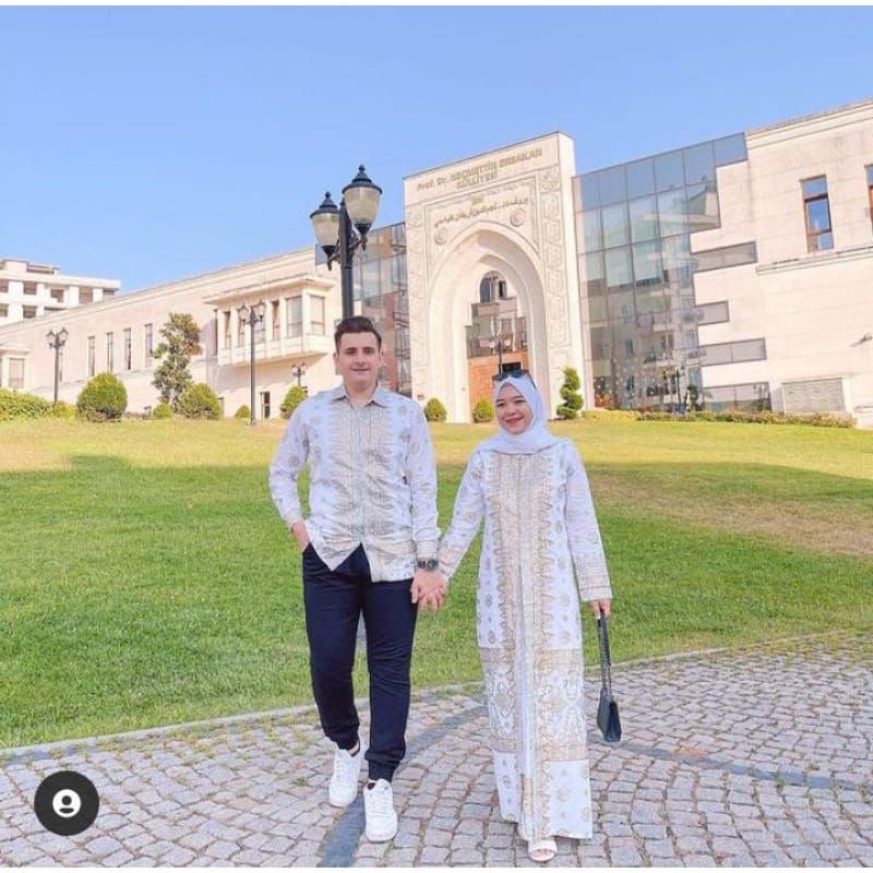 COUPLE BATIK SONGKET PALEMBANG PUTIH BAJU GAMIS WANITA KONDANGAN PASANGAN DRES KEBAYA KURUNG MELAYU 