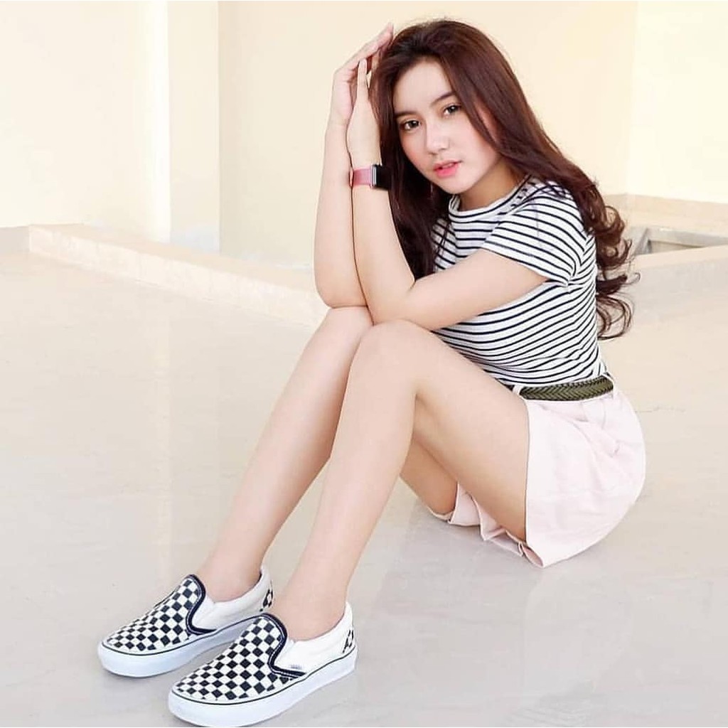 Sepatu Vans Catur Checkerboard Impor Putih Hitam White Black Kets Casual Sekolah Kuliah Kerja Murah