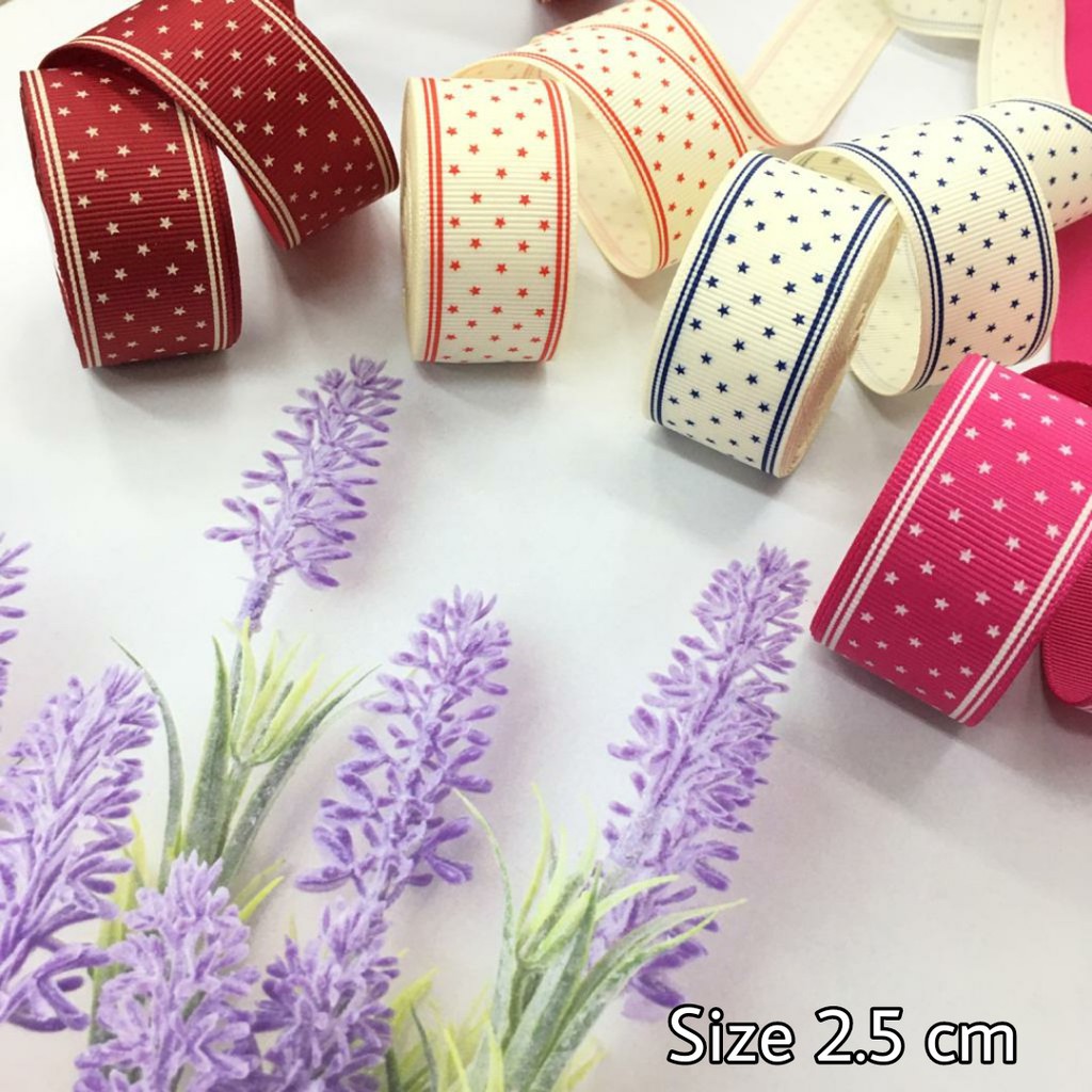 1 YARD  - PITA KADO | PITA HAMPERS | PITA GROSGRAIN MOTIF BINTANG | 3 SIZE