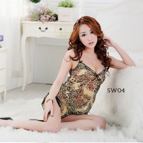 [PRIVASI AMAN] SETELAN BAJU TIDUR WANITA LINGERIE SEXY LEOPARD SW04