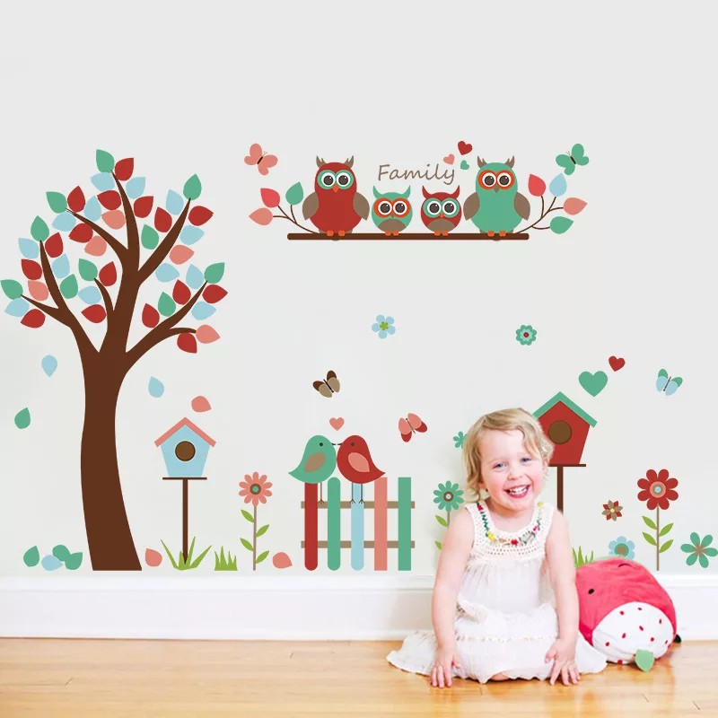 RELIZA WALL STICKER POHON OWL BIRD BURUNG ANAK KIDS STIKER DINDING SK9162