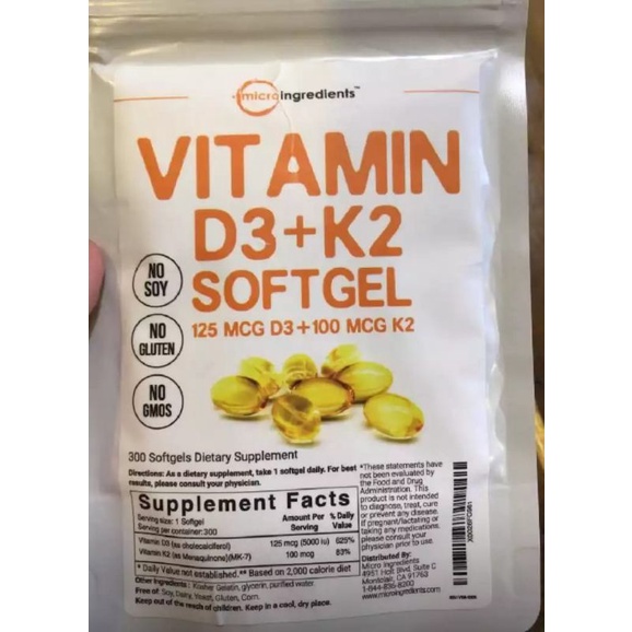 Vitamin D3 + K2 Softgel Microingredient 300N.Original