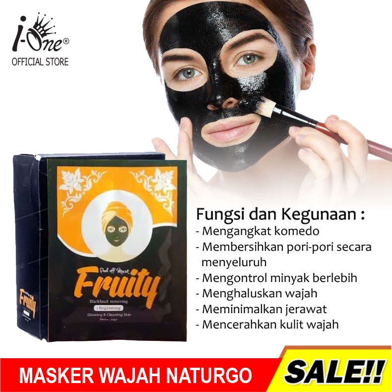 [ 1 Box 10 PCS ] BPOM Masker Wajah Fruity Naturgo / Masker Lumpur Blackmask Ampuh Mengangkat Komedo + FREE KUAS