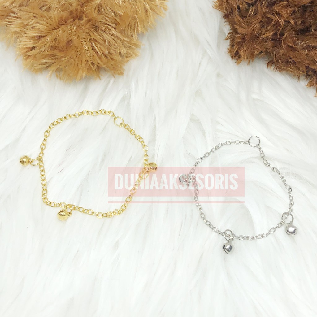 Gelang Kaki Anak Warna Silver &amp; emas Model Lonceng