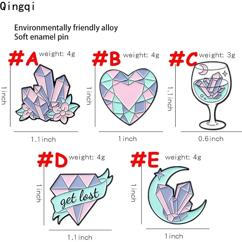 Bros Pin Kristal Bentuk Bulan Hati Goblet Warna Pink Untuk Hadiah