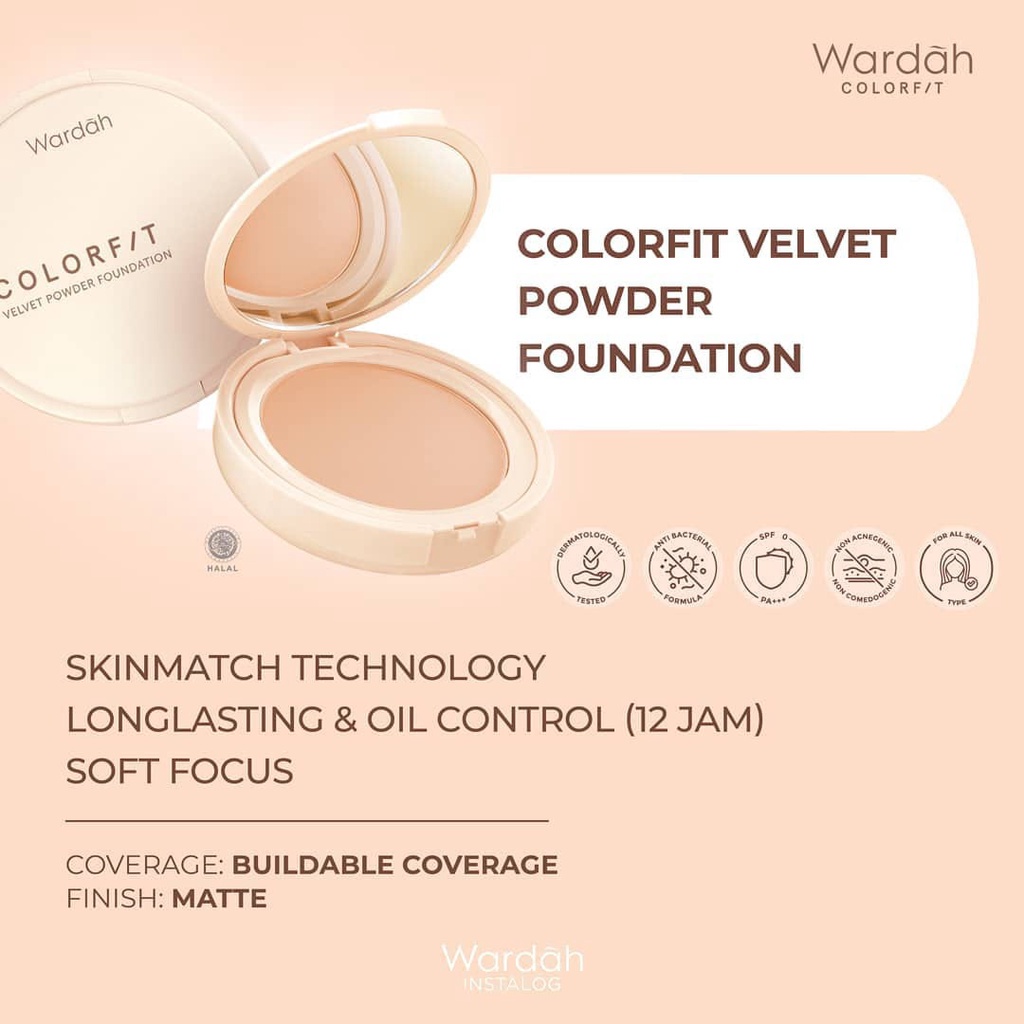 ⭐️ Beauty Expert ⭐️ Wardah Colorfit Velvet Powder Foundation - Bedak Matte FullSize &amp; Refill