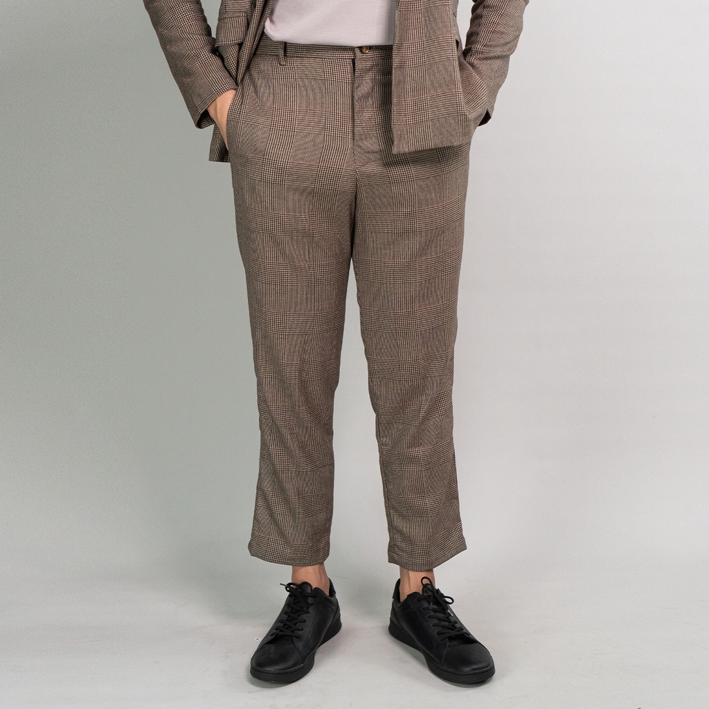 Glen Check Plaid Brown Ankle Pants