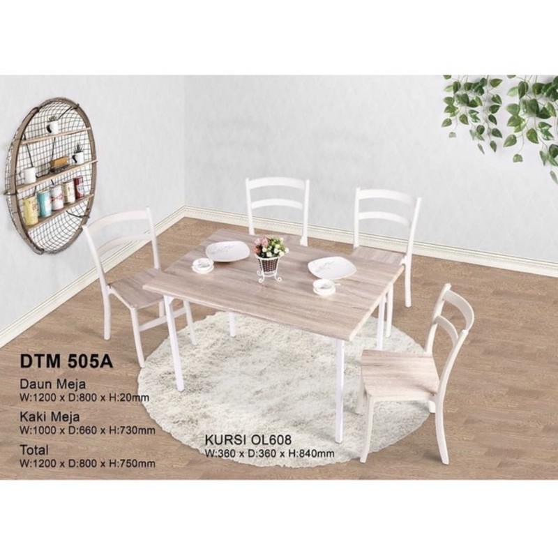 Meja Makan Kayu + 4 Kursi (DTM 505P)