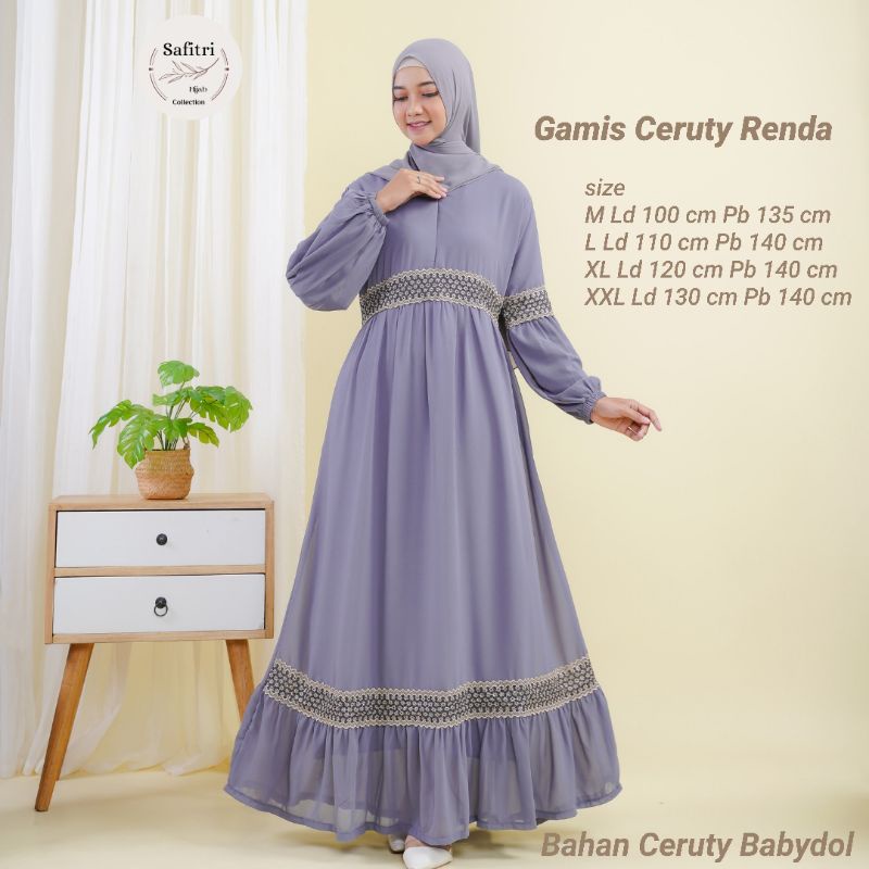 Gamis Ceruty Renda bahan Ceruty Babydol by ORI SAFITRI size M L XL XXL