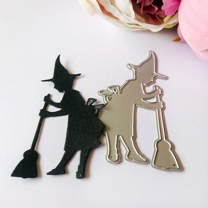 Zzz Cetakan Stensil Cutting Dies Motif Penyihir Halloween Bahan Metal Untuk Scrapbook / Craft DIY