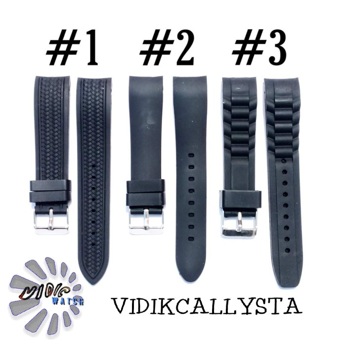 STRAP TALI JAM TANGAN ROLEX CURVED RUBBER 20MM HITAM 20 MM LENGKUNG