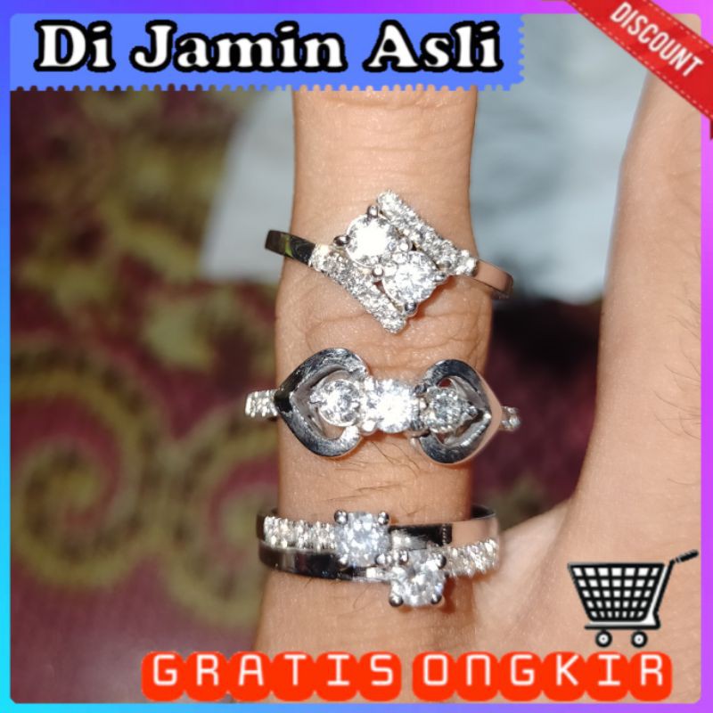 cincin wanita emas putih asli berlian natural diamond bukan akik safir bacan ruby safir zamrud giok