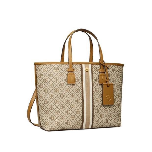 Tory Burch T Monogram Coated Canvas Small tote Bag Brown