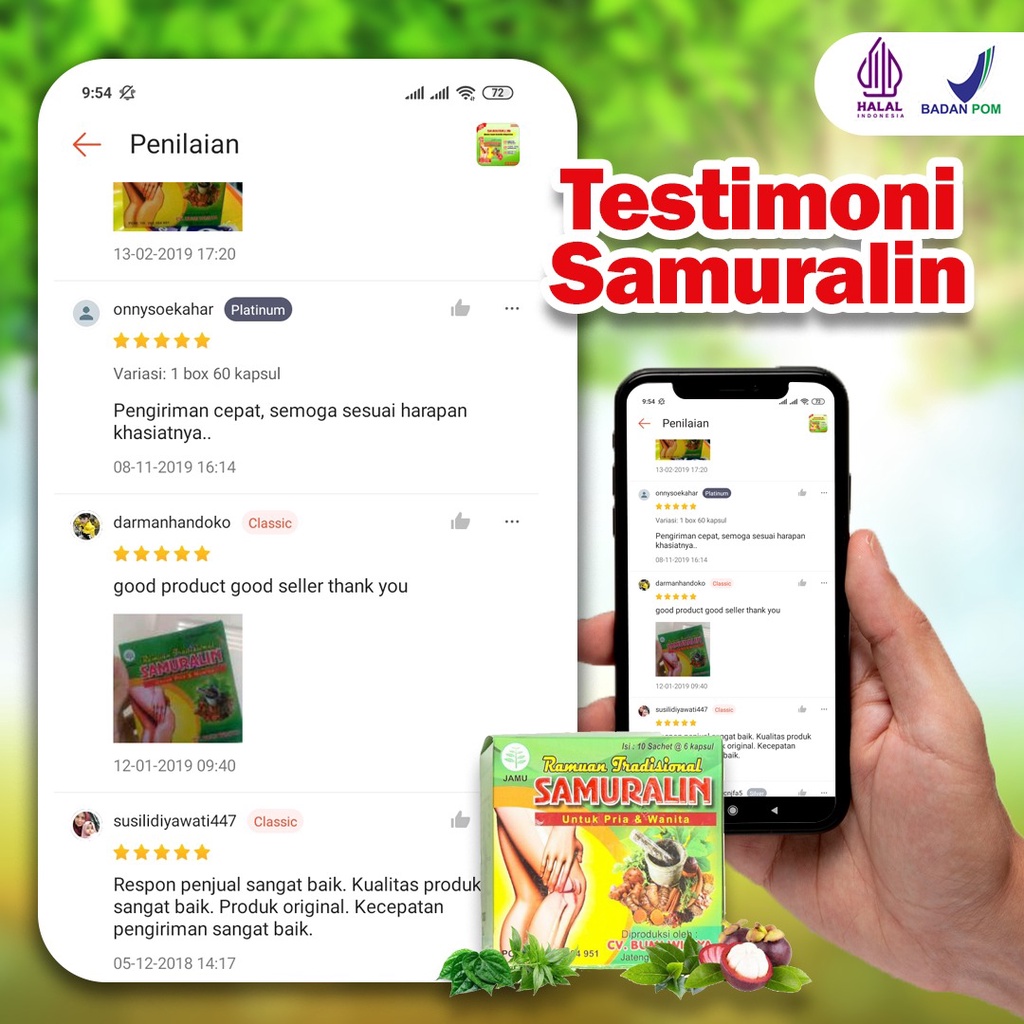 Samuralin - Obat Herbal Nyeri Sendi Asam Urat Pegal Linu Reumatik Sakit Pinggang Punggung Jamu Encok