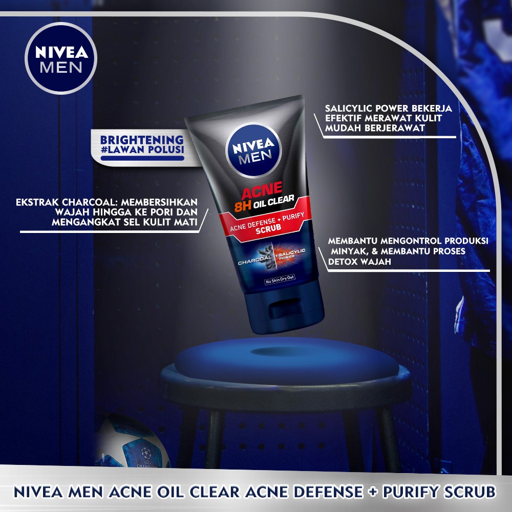 NIVEA Men Acne 8H Oil Clear Acne Defense + Purity Scrub - 100ml