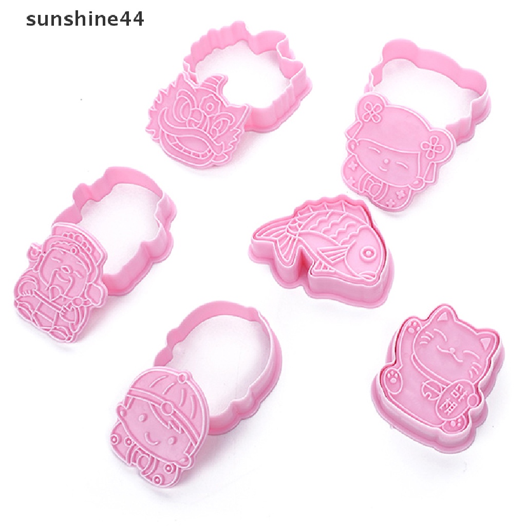 Sunshine 6 Set Zhaocai Cetakan Kue Bentuk Kucing Bahan Plastik