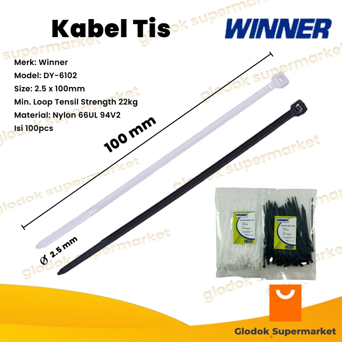 

Kabel Ties Winner DY6102 Nylon Cable Tie 2.5 x 100mm Tis 100pcs