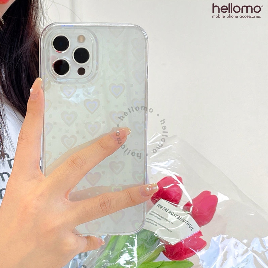 Case iPhone Hardcase Gradient Laser Love Heart Casing Hologram iPhone Clear Cover