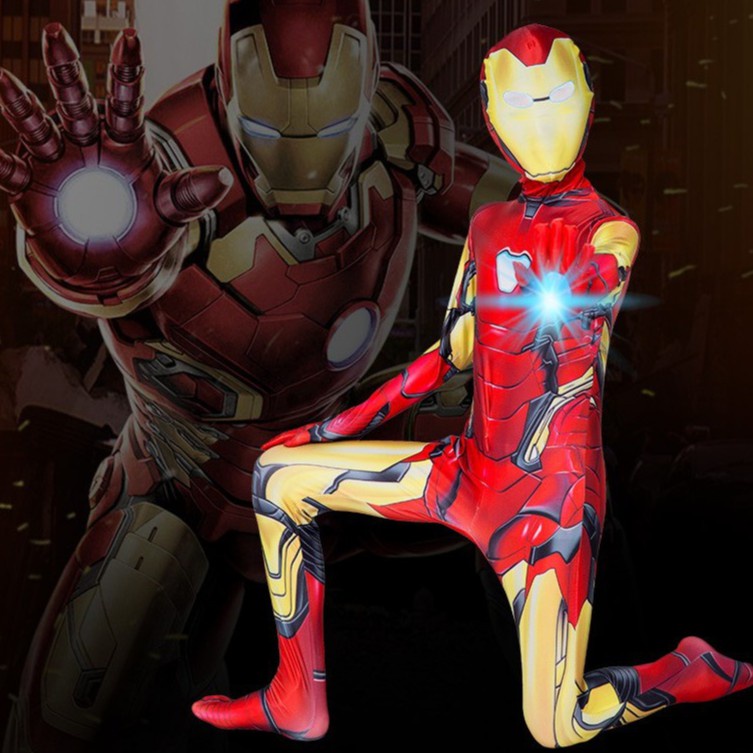 Avengers Iron Man Anak Laki-laki One-Piece Ketat Pakaian Cosplay Fulian Marvel Iron Man Spiderman Captain America Bertindak Anak Pakaian