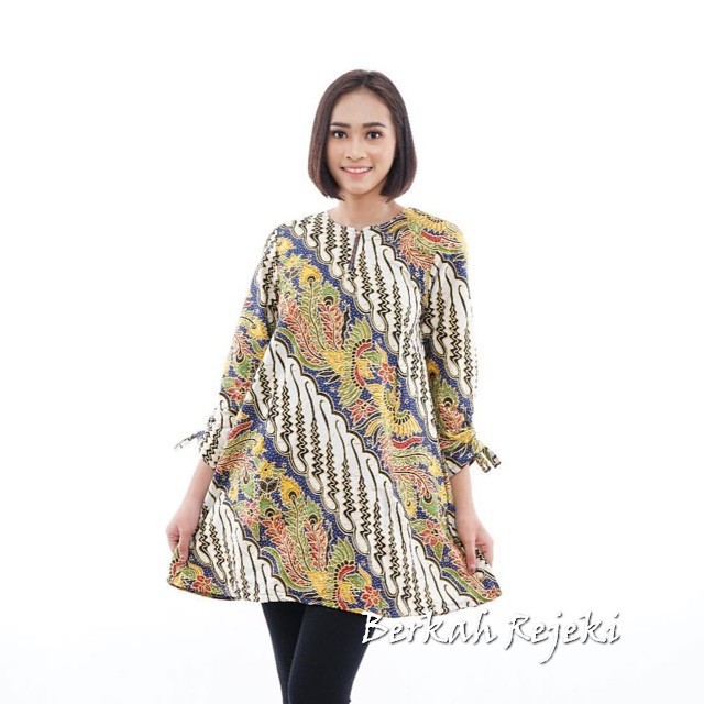 Terbaru Atasan Tunik Cewek Biru Batik Berkah Rejeki Baru