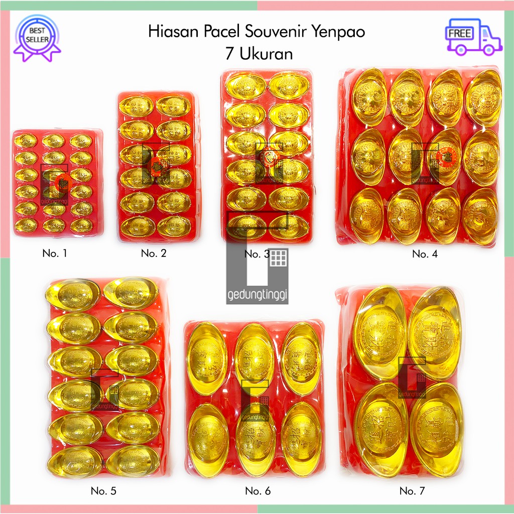 Pajangan Hiasan Yenpao Yen Pao Yenpau Yen Pau Yuanbao Yuan Bao Parcel Souvenir Sangjit Ukuran Size Mini Kecil Sedang Medium Big Besar XL Kantong Uang Duit Koin Coin Krom Chrome Emas Gold Kuno Chinese New Year 2022 1 Set Murah