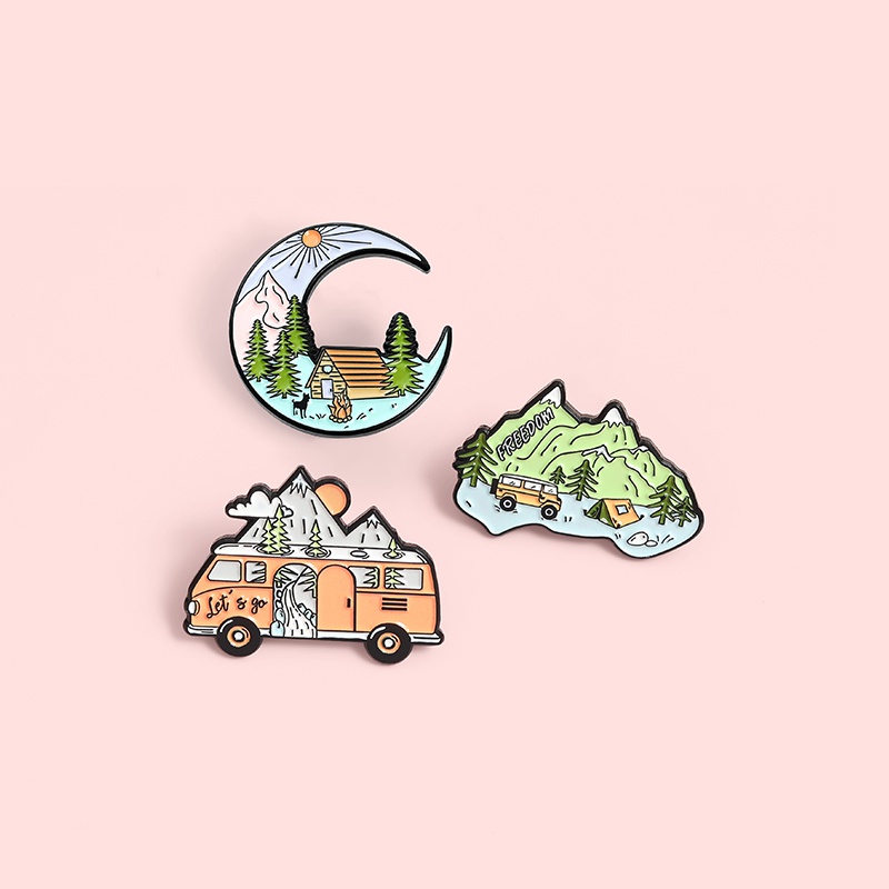 Bros Pin Enamel Desain Gunung Peak Bus Alam Untuk Hadiah