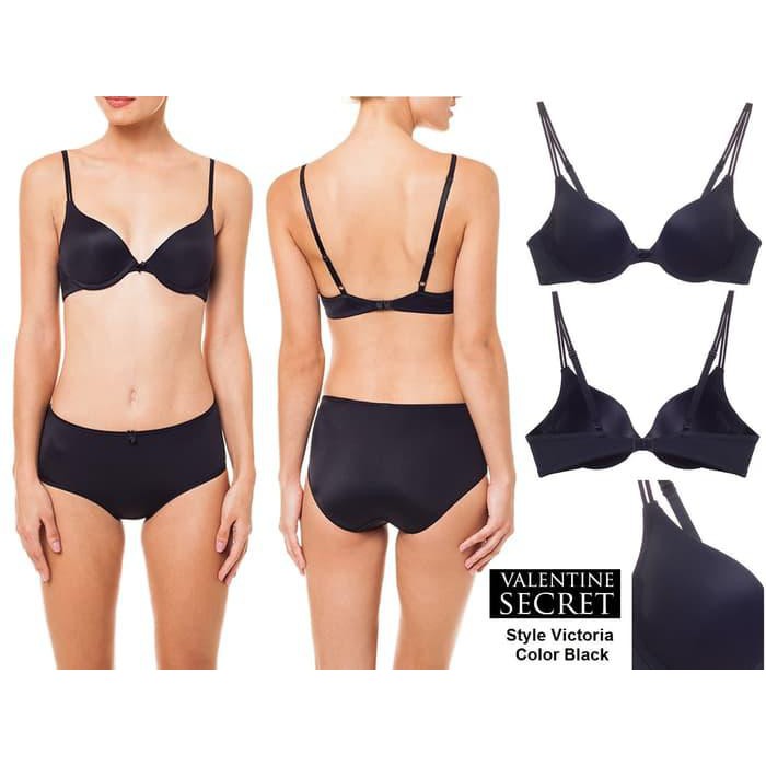 DISKON BRA SET WITH PANTY VALENTINE SECRET STYLE VICTORIA COLOR BLACK 