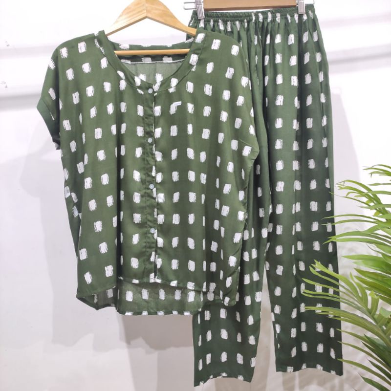 PIYAMA KANCING BUSUI | PIYAMA RAYON  V-NECK | PIYAMA BUSUI | BAJU TIDUR MURAH-KCPD H