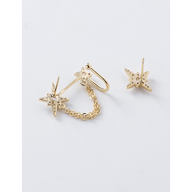 LRC Anting Tusuk Fashion Golden Asymmetric Diamond Chain Star Earrings D71058